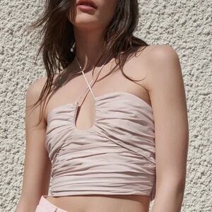 NWT Zara Pink Limited Edition Pleated Halter Bustier- Romantic